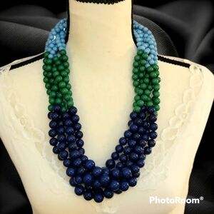 VTG Color Block Braided Bayadere Torsade Acrylic Chunky Bead Statement Necklace
